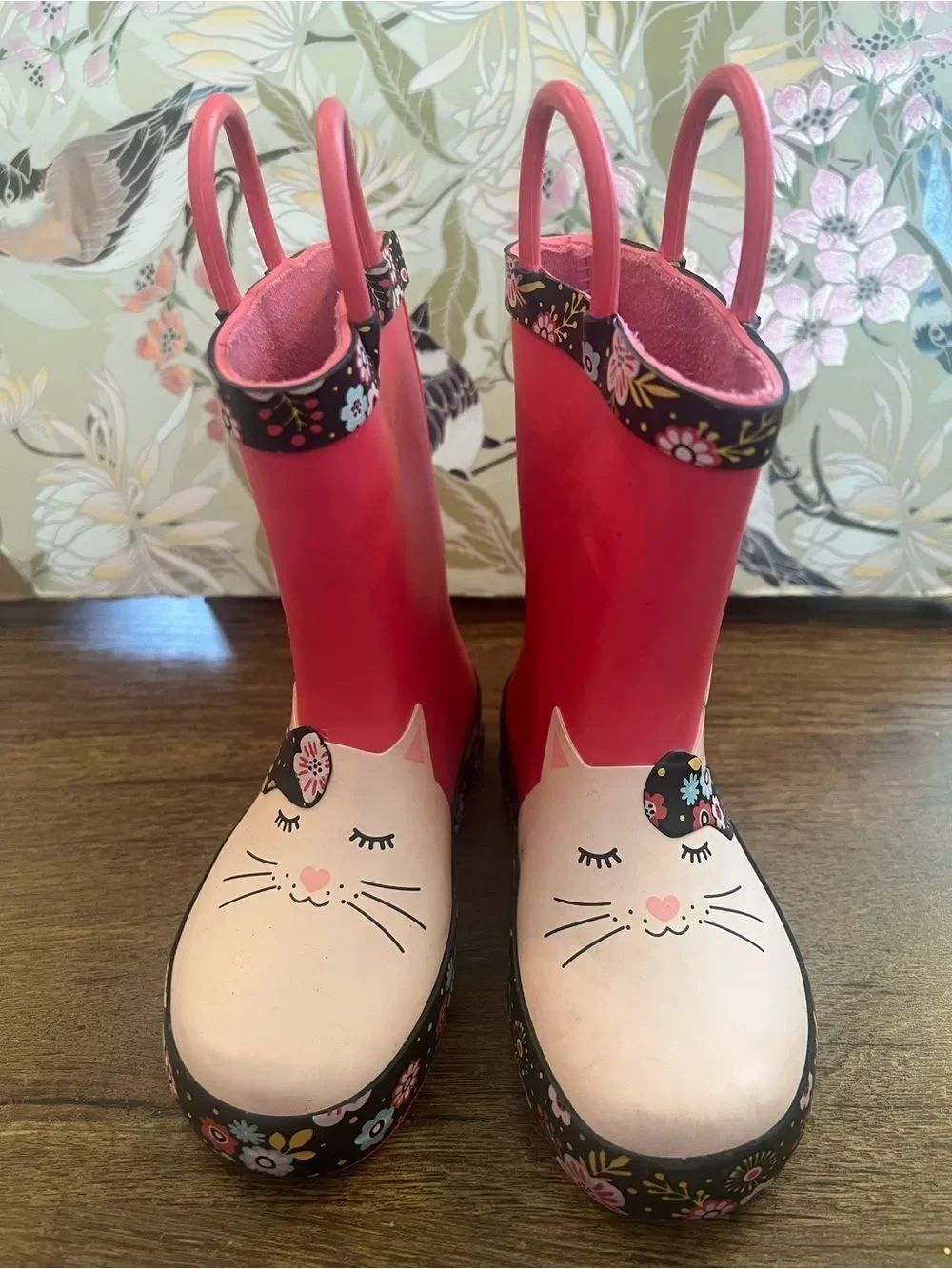 Girls Pink Cat Rain Boots